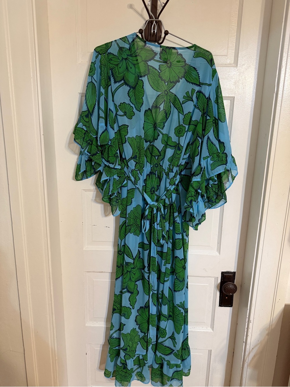 CAbi Sky Blue & Kelly Green Floral Wrap Dress - Picture 5 of 7